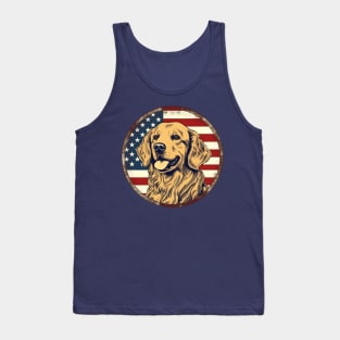 Golden retriever on a vintage distressed American flag Tank Top